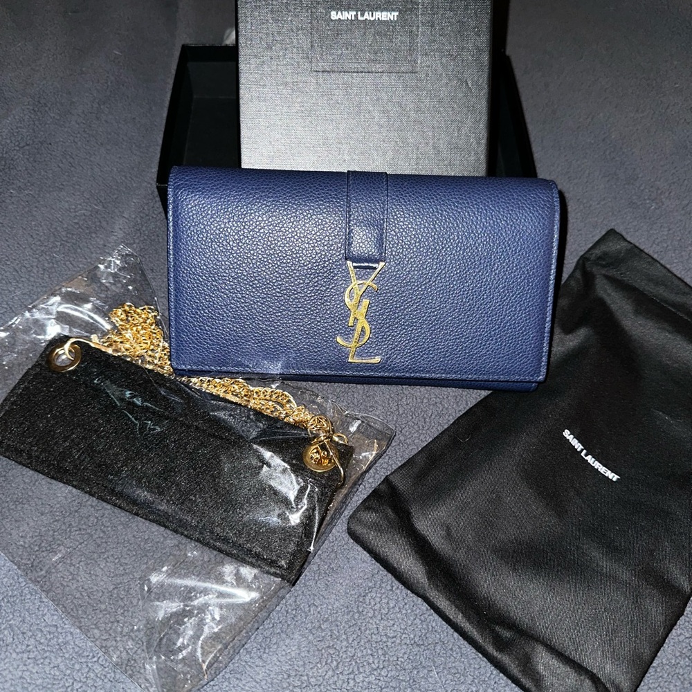 Saint Laurent Navy Blue Leather Wallet